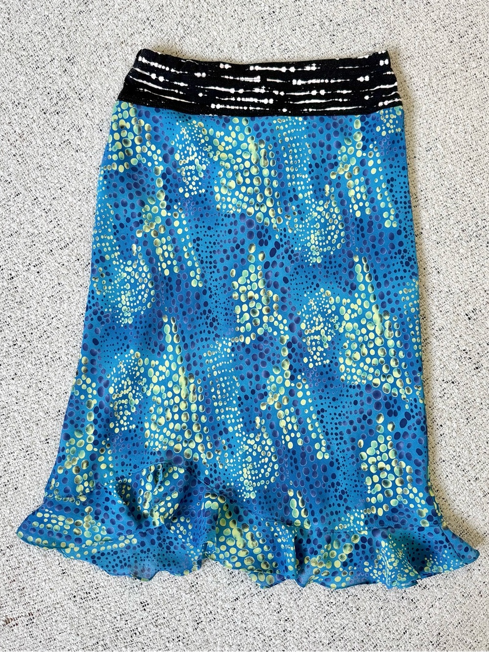 Y2K Abstract Blue Dot Ruffle Hem Midi Skirt Size M approx